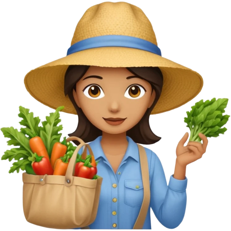 Shopper with veggie tote,Farmers’ Market. emoji
