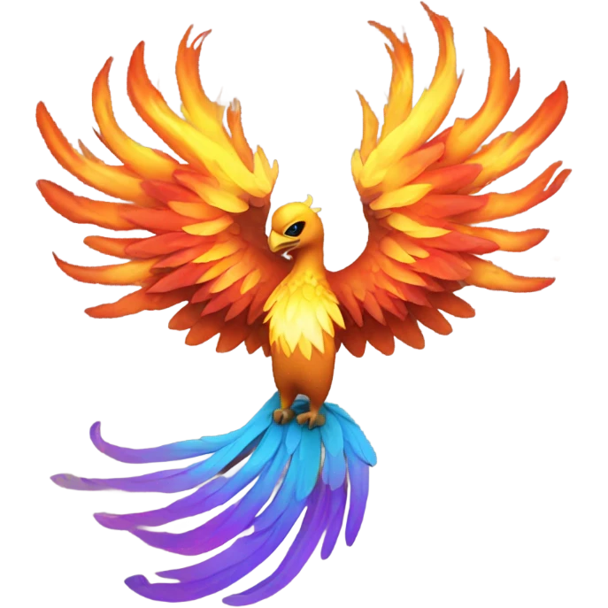 Colorful phoenix with wings outstretched in fire emoji