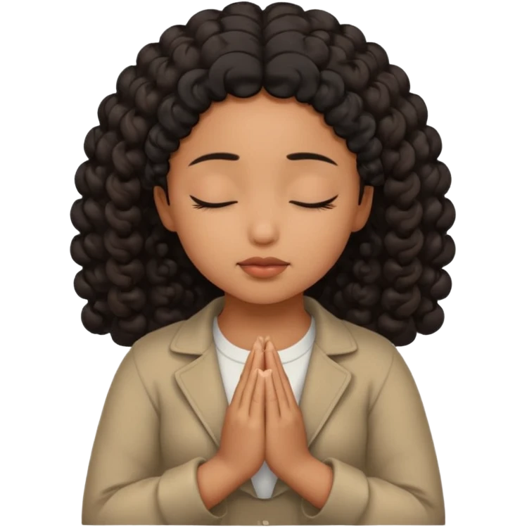brown girl praying curls black hair and eyes closed emoji
