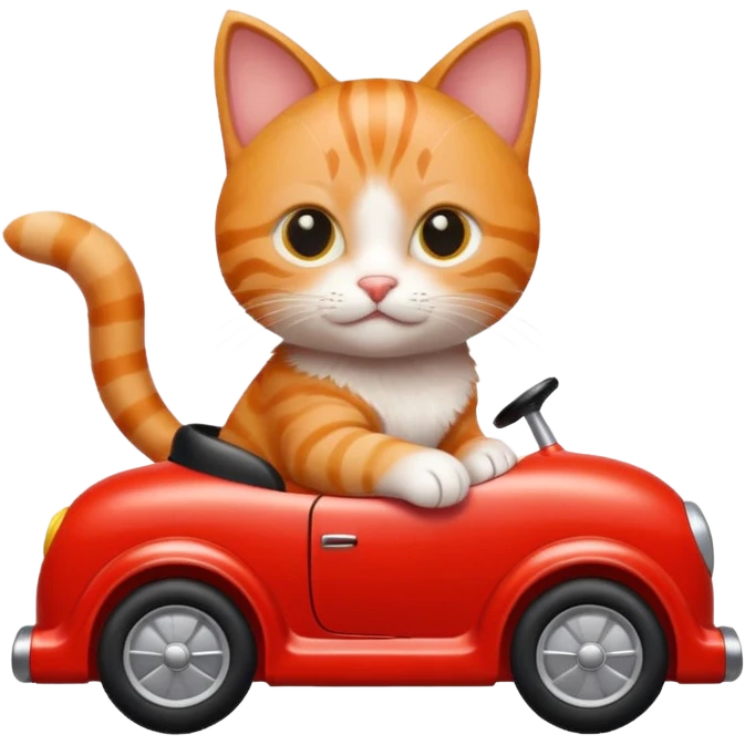 small cat riding in a toy car emoji