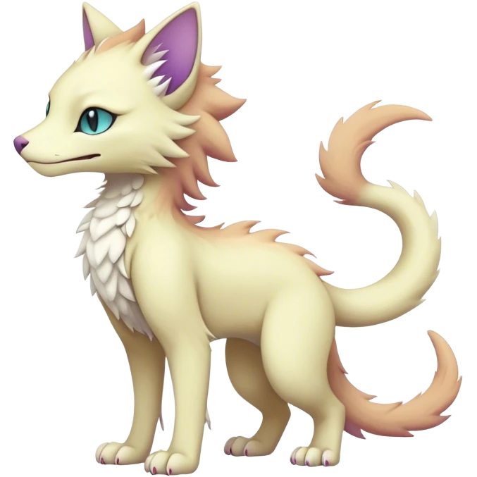 Kawaii dark edgy fantasy pastel ethereal feline-vernid-sergal-fursona animal creature with a tufted tail full body emoji