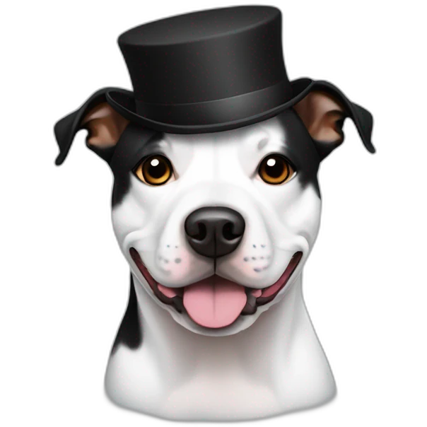 Black and white staffy with small hat emoji