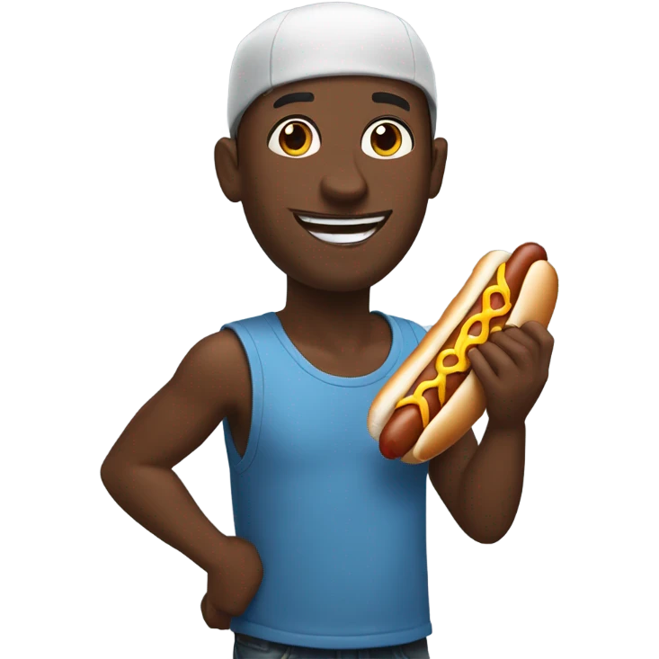 black guy enjoying a hot dog emoji