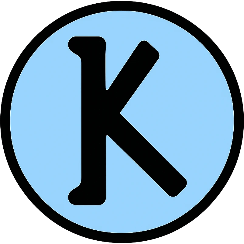 The Phoenician letter "𐤊" on a light blue circular background, Kaspa cryptocurrency logo emoji