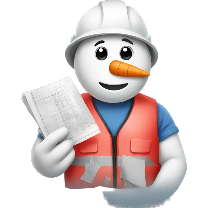 snowman holding construction plans in red vest emoji