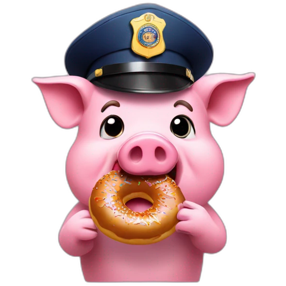 Pig in police hat eating donut with pistol emoji