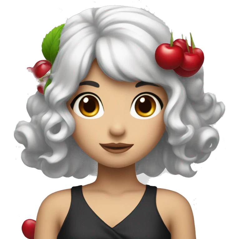 A cherry girl with black hair and fair skin emoji
