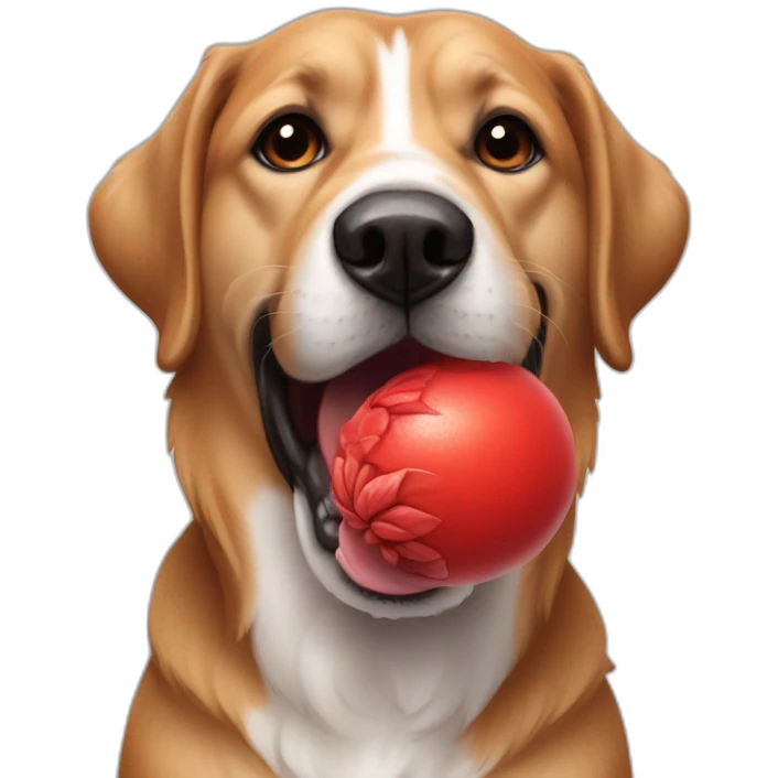 chien avec une balle rouge dans la bouche emoji
