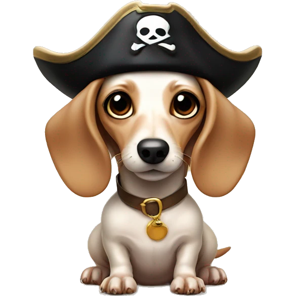 mini cream dachshund with an eye patch and pirate hat emoji