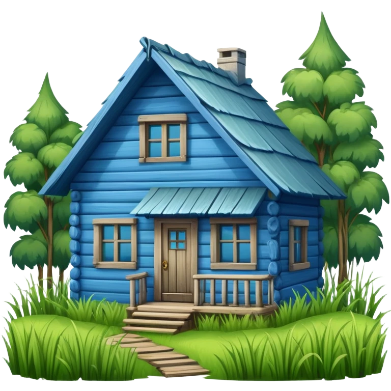 a blue Russian-style cottage overlooked by a thicket of grass emoji