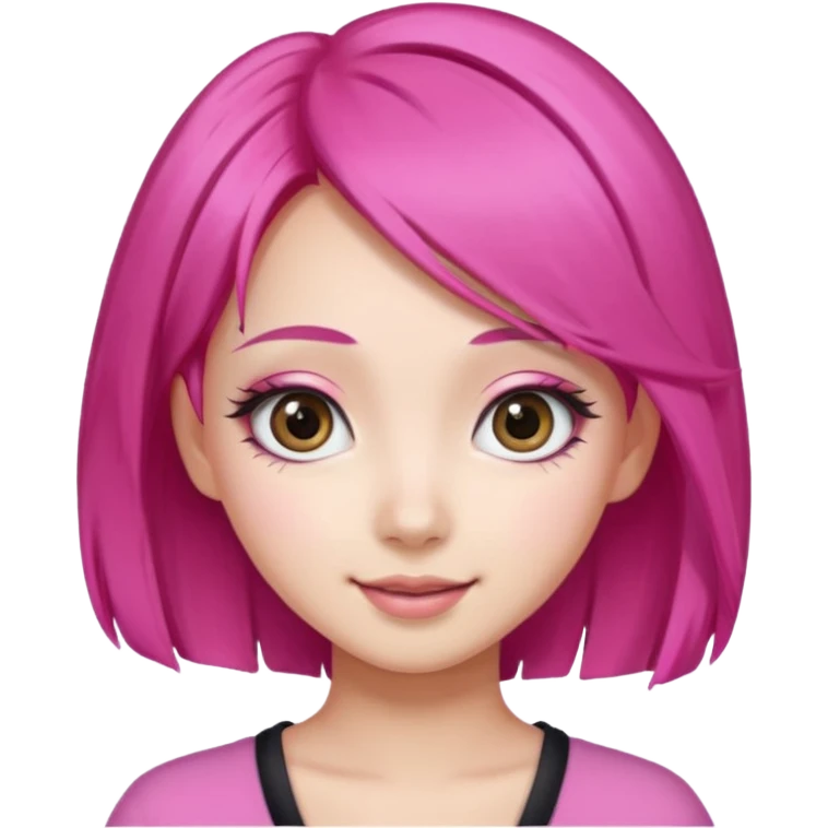 An Asian girl with Fashion pink hair, big eyes, thick eyebrows, and long eyelashes;  emoji