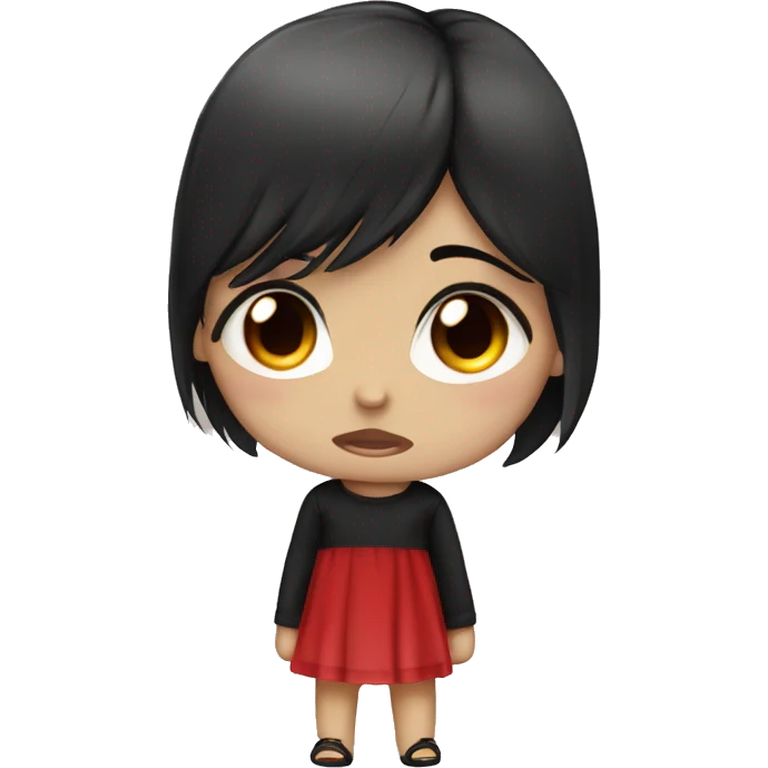 Black Hair Girl Chibi small version Crying with Black Hair and red Eyes emoji