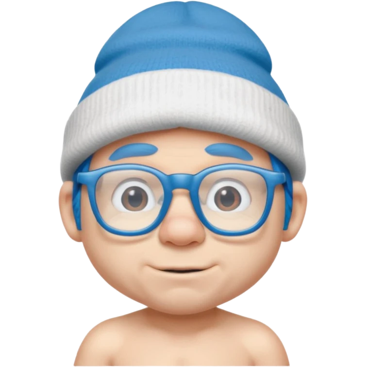 smurf with glasses white beanie no shirt emoji