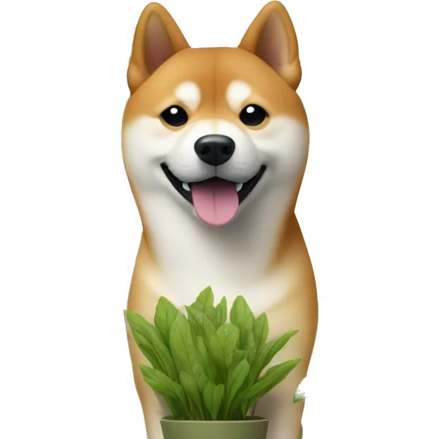 shiba inu among potted plants emoji