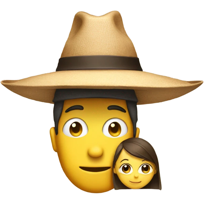 Giant hat next to small person emoji