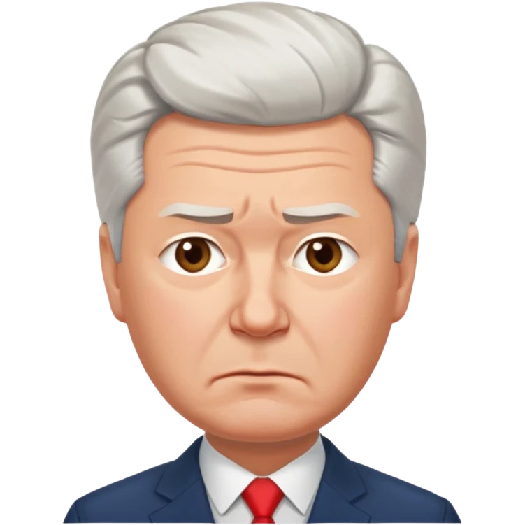 Sad emoji of Sergey Sobyanin, mayor of Moscow, looking upset and disappointed, cartoon style, expressive face, simple emoji design emoji