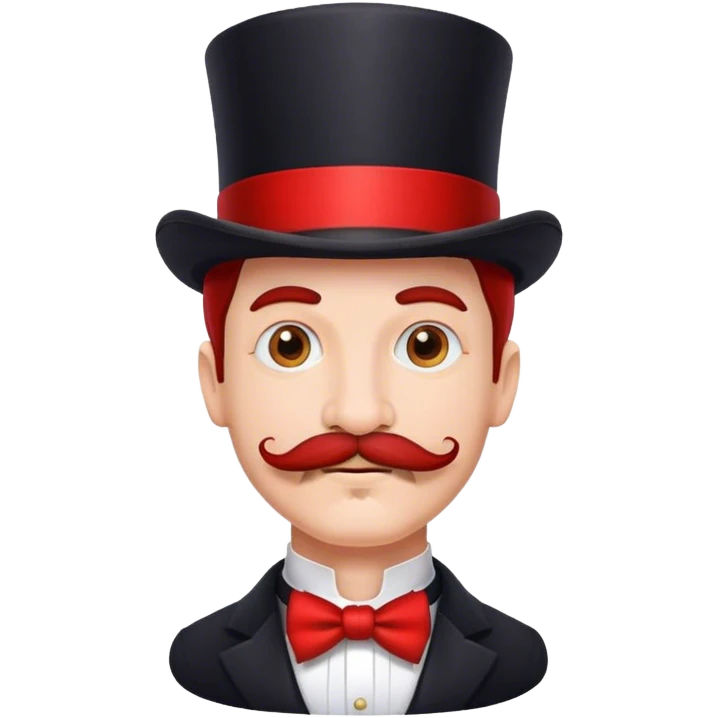 Guy (only head) with a mustache and a top hat with red around it emoji