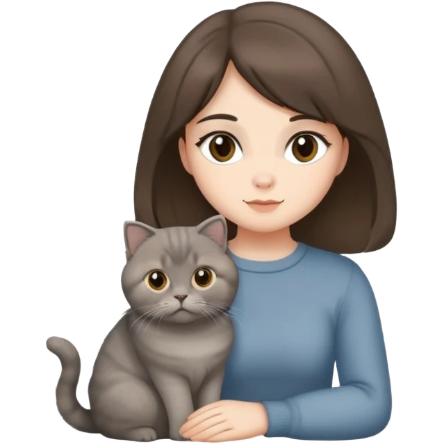 Grey scottish fold cat and brunette woman emoji