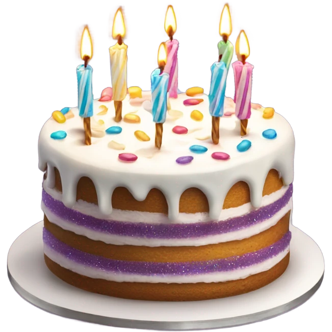 Birthday cake with sparkler candles and white icing emoji