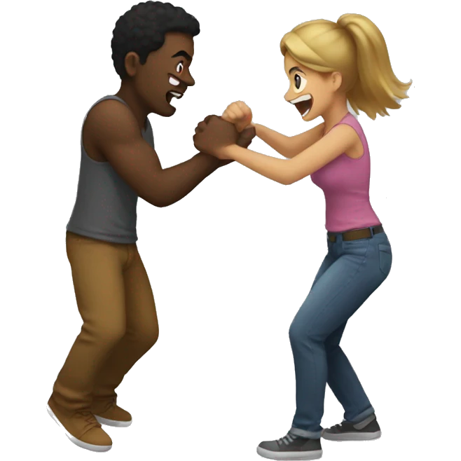 Guy play fighting female friend emoji