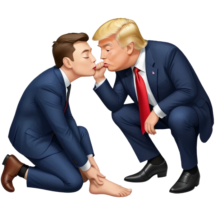 Donald trump kissing the feet of Elon emoji