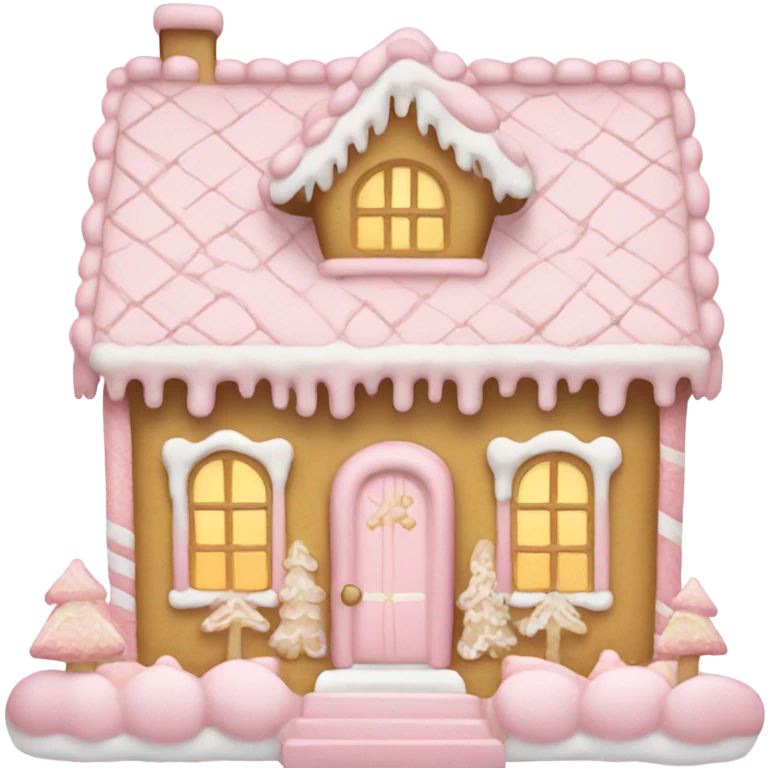 light pink and gold and white gingerbread house emoji