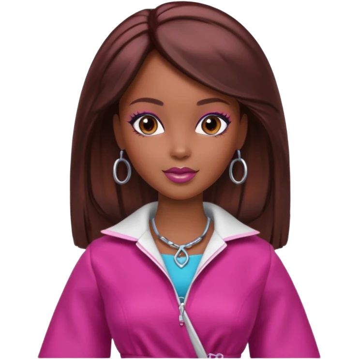 black barbie with brown hair with burgundy highlights  emoji