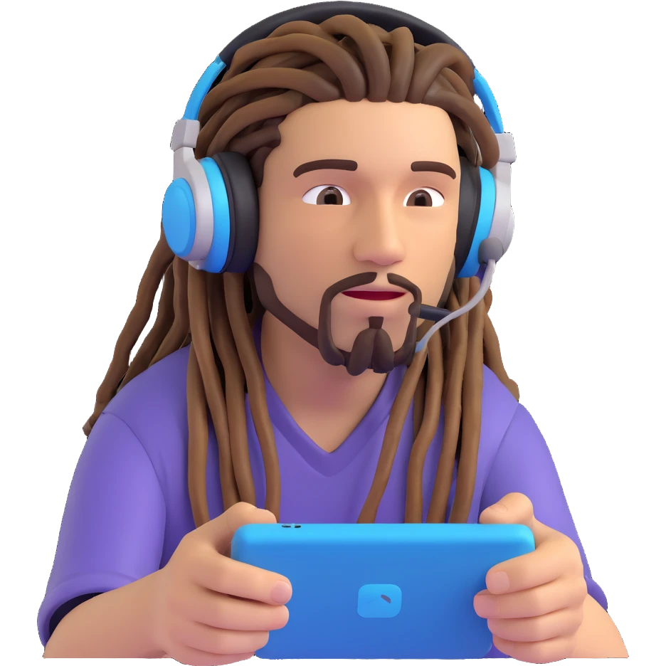 emoji of a guy with dreadlocks and a headset, playing video games emoji