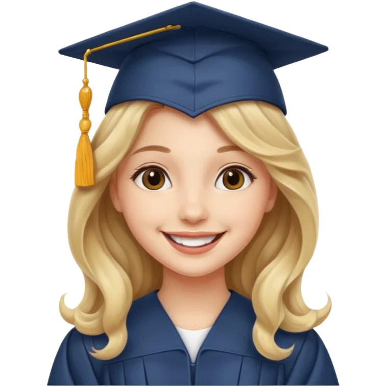 Graduated Students, Cheerful girl, long wavy hair, wearing graduation cap emoji