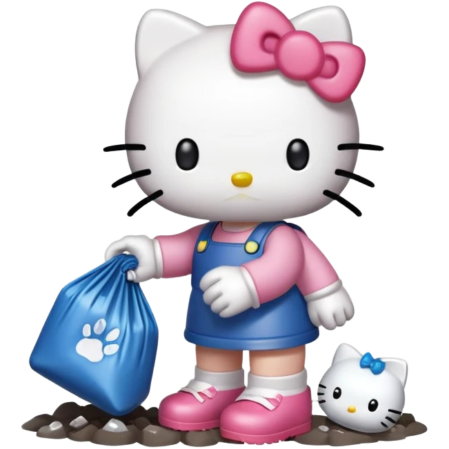 hello kitty picking up trash  emoji