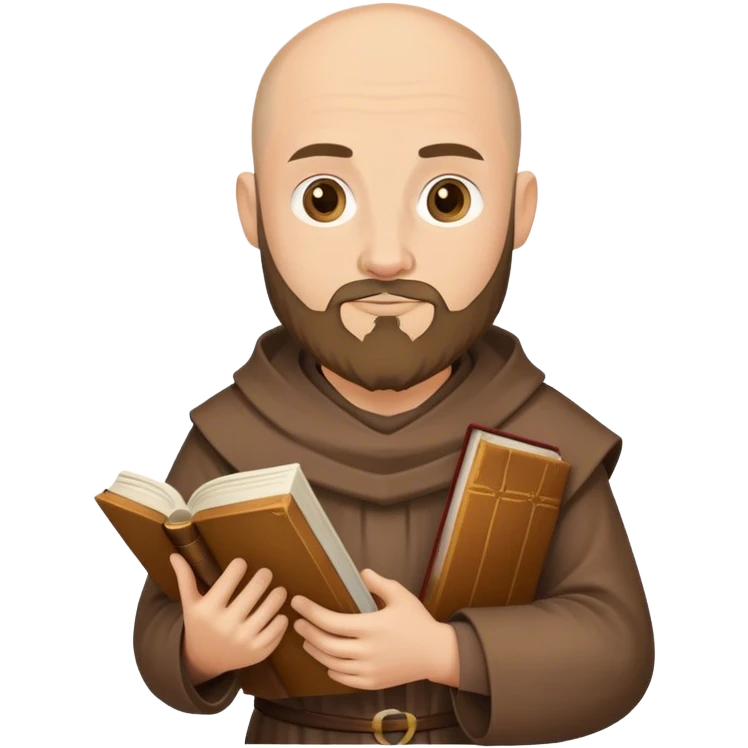 A medieval monk with a 3 day beard and a book emoji