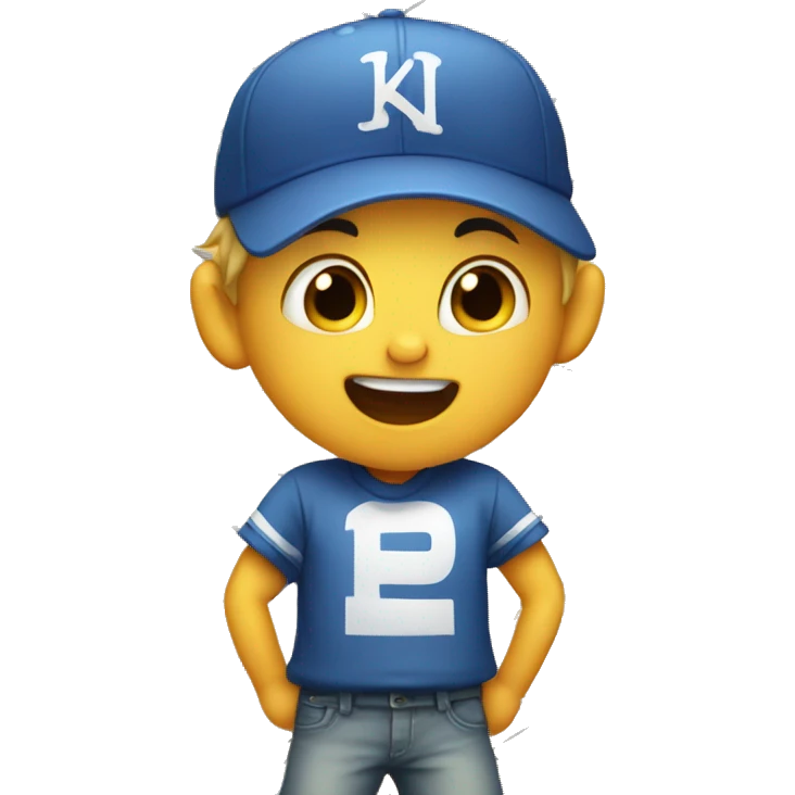 boy in baseball cap by fence while meowing  emoji