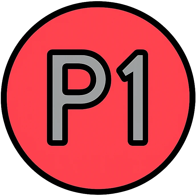 the text 'P1' inside a red circle, clear and bold, suitable for indicating a critical incident emoji