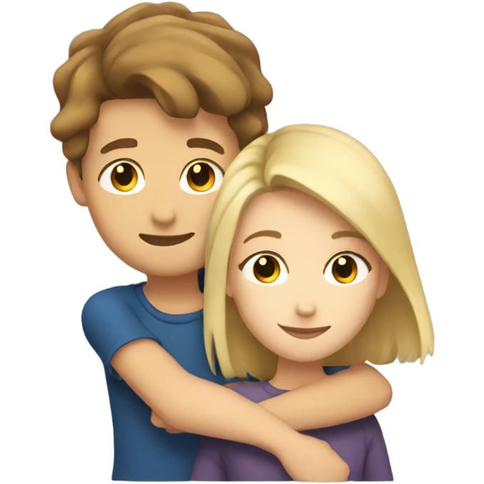 Boy with brown hair hugging a girl with blonde hair  emoji