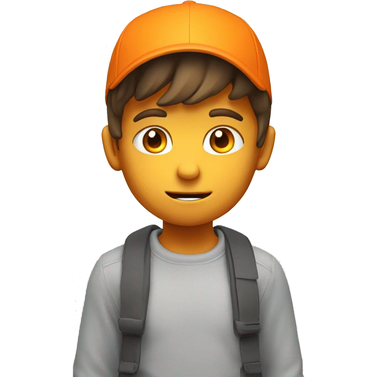 A boy think and emotional 3d image background colour orange  emoji