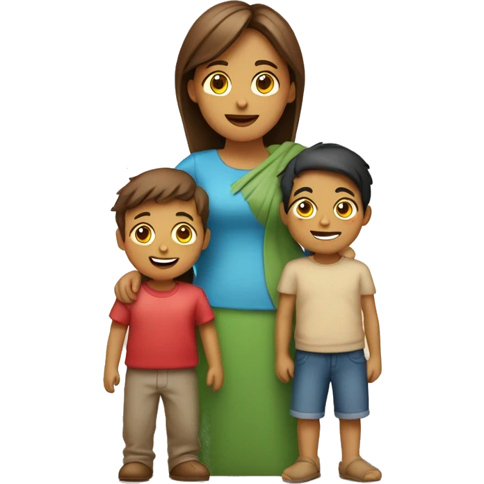 Familia de madre piel caramelo con un niño y una niña emoji