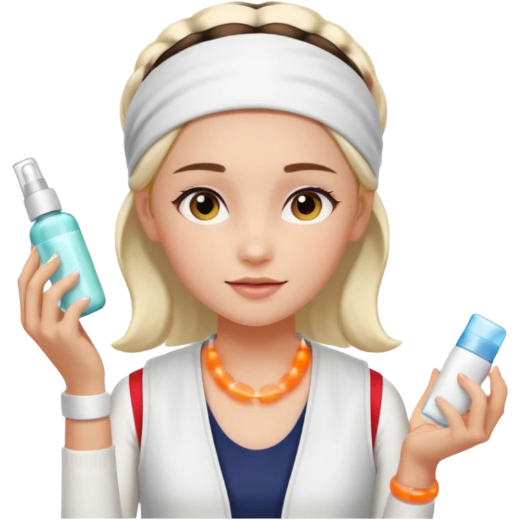 Clean girl aesthetic emoticons, apply skincare products, headband, glowing skin, white vest, soft lighting emoji