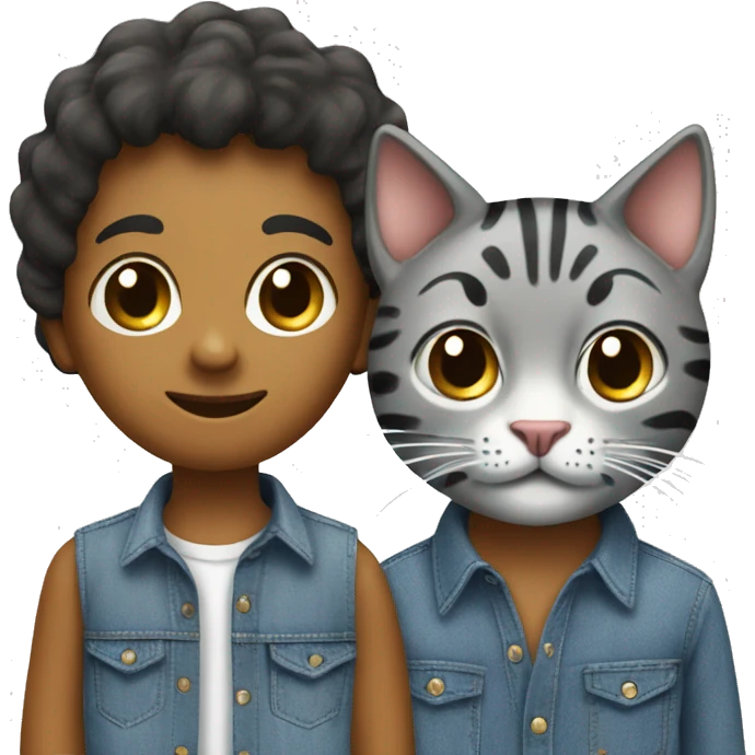one big cat and one little cat in denim shirts emoji
