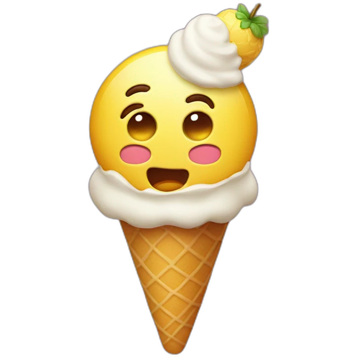 Classic yellow face emoji, with a silly face and an ice cream cone on his forehead emoji