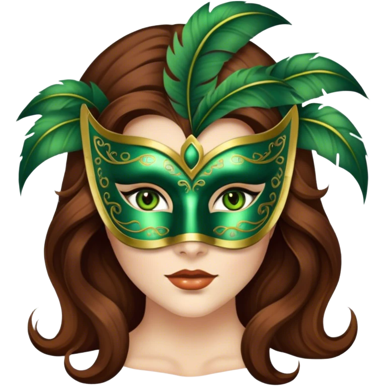 Greeneyed Woman with Long Brown hair venetian mask emoji