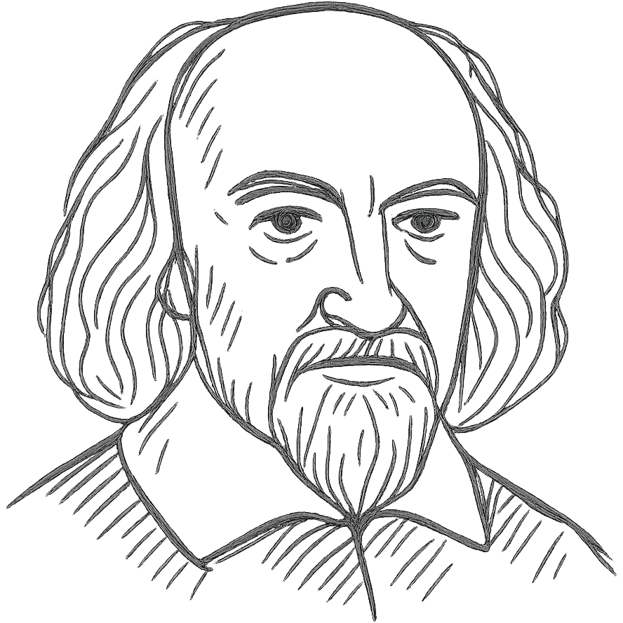 a hand drawn black outline portrait of philosopher Thomas Hobbes with similar-sized eyes based a famous portrait of him emoji
