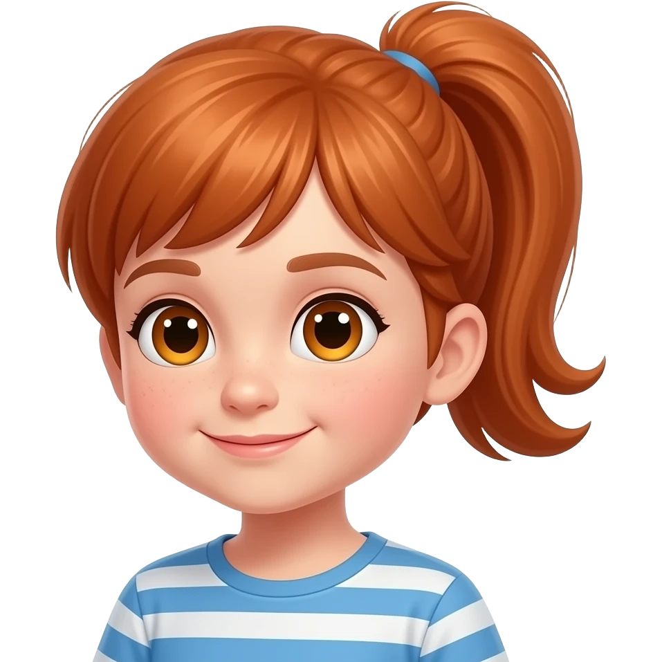 Niño pequeña pelirroja con coleta y ojos miel emoji