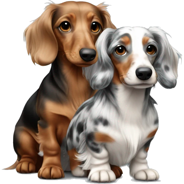 Two Tri Merle long haired Dachshunds together emoji
