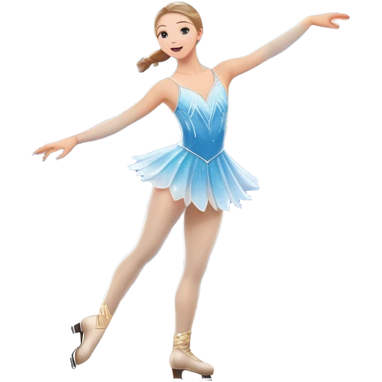 An icon showing The rink is illuminated by soft light beams, with cheering spectators in the stands. Snowflakes gently fall, adding to the magical atmosphere. a graceful figure skater performing a spin on the ice in a grand ice palace. Transparent background highlights elegance and artistry. emoji