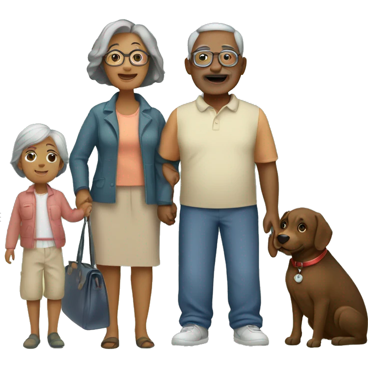 mixed family of 3 with grandchild and 2 grandparents and dog emoji