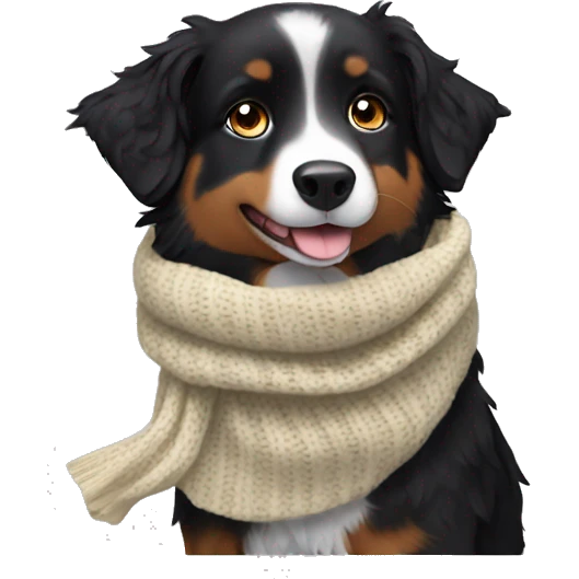 Small black australian shepherd dog wearing a knit scarf emoji
