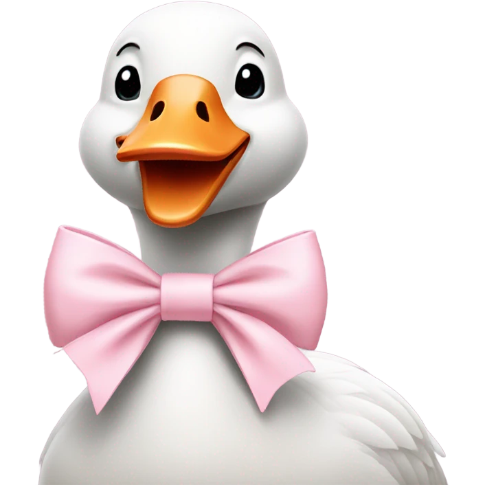 goose wearing light pink bow around its neck emoji