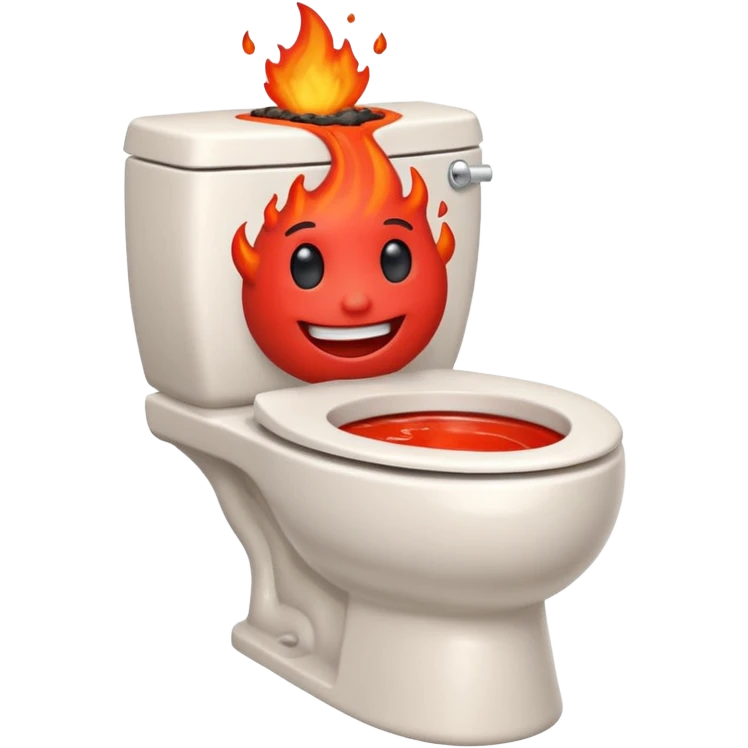 A smiling, happy, white-colored toilet with lava coming from its bowl emoji