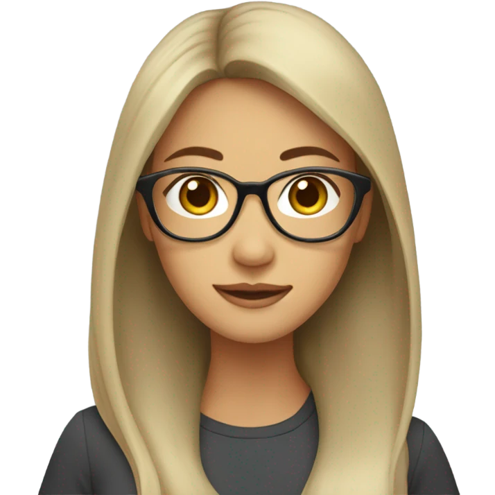 Woman with long hair and glasses and tan color looks like asian emoji