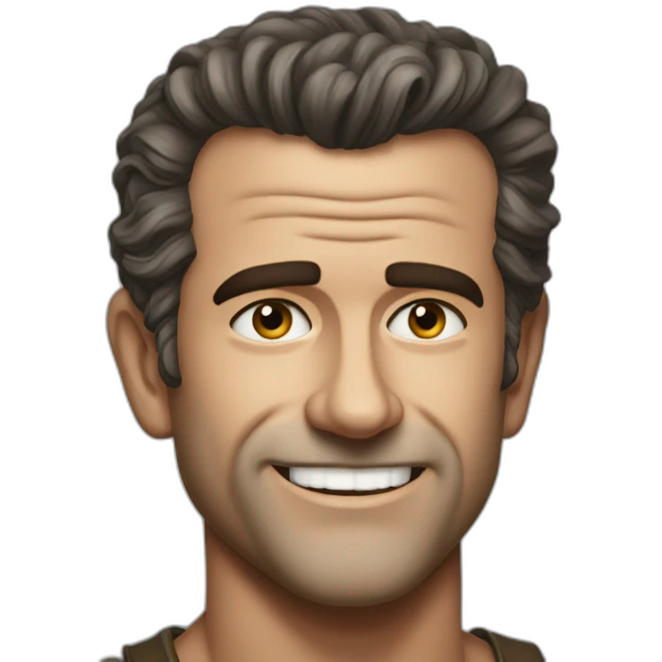 Young Mel Gibson portrait without smile emoji